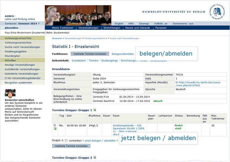 Belegen über Detailseite