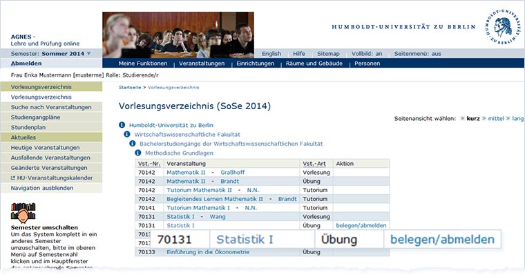 Belegen über Vorlesungsverzeichnis