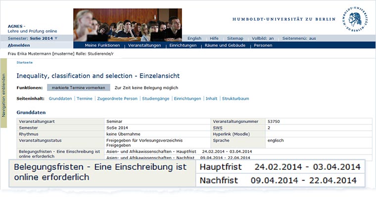 Belegungsfrist - Eine Einschreibung ist online erforderlich